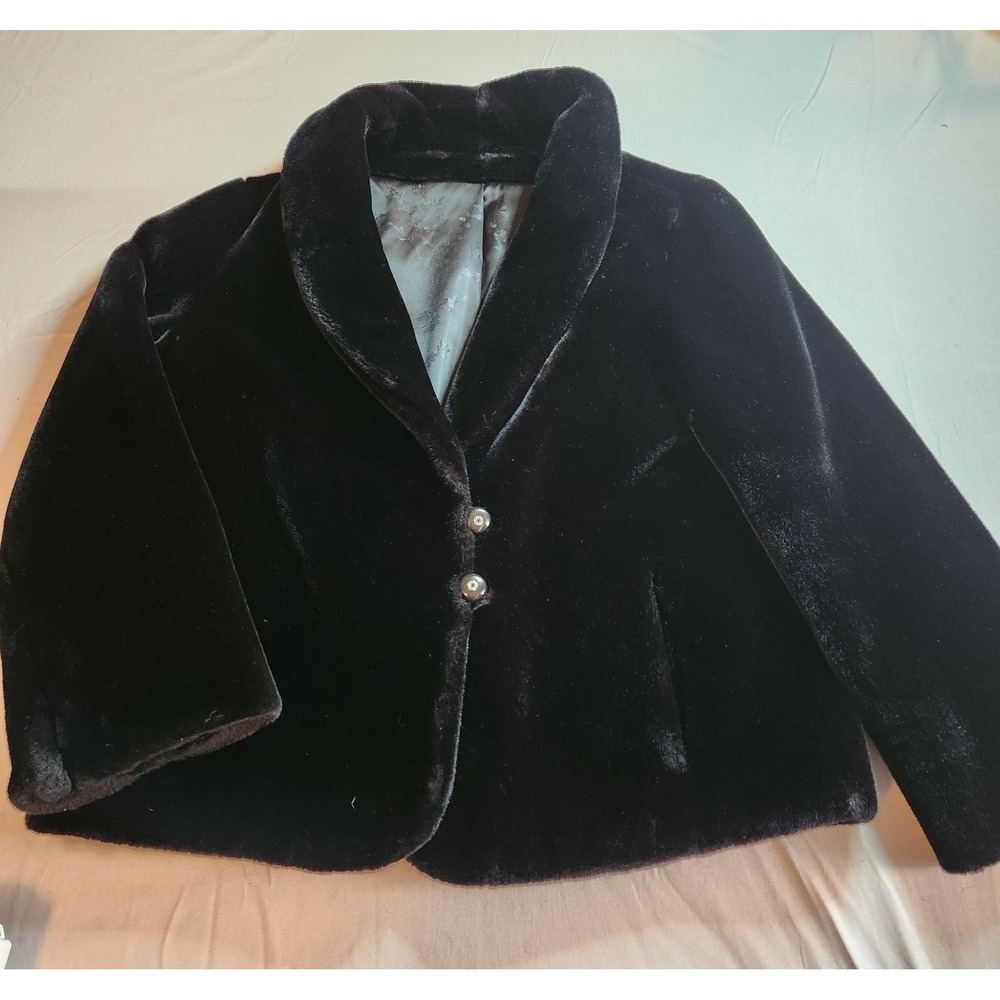 Sportowne New York Black Faux Fur Coat Jacket Blazer Size 12